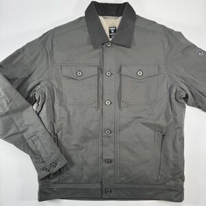 KUHL Maverick Fleece Lined Canvas Trucker Jacket Large Gray Corduroy Never Worn